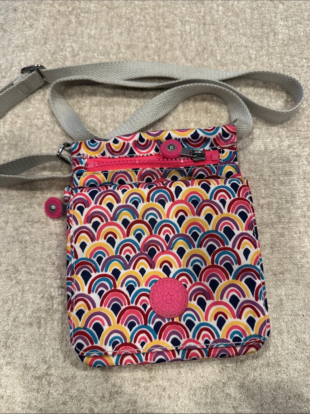 Kipling Multicolor Arc-Print Crossbody with Pink Trim